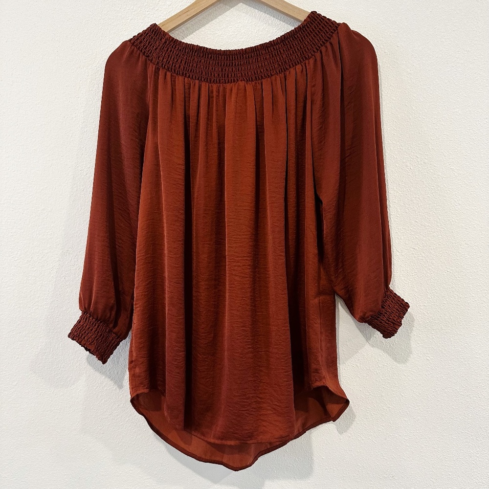Cabi Rust Satin Off the Shoulder Blouse |R6